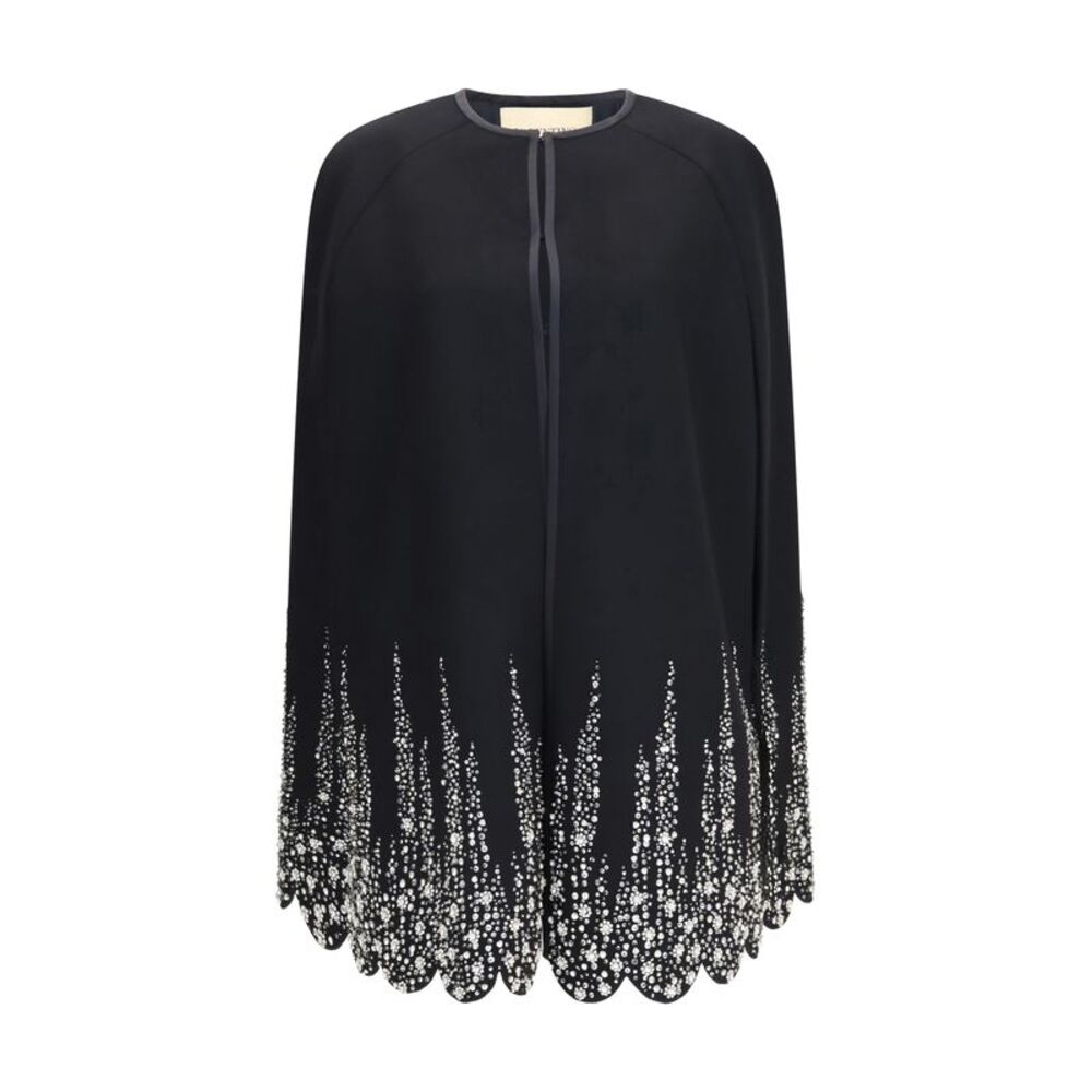 Valentino Women Compact Drap Cape With Degradé Rhinestone Embroidery